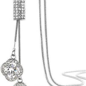Women’s Crystal Tassel Necklace Long Chain Alloy Silver Jewelry Elegant
